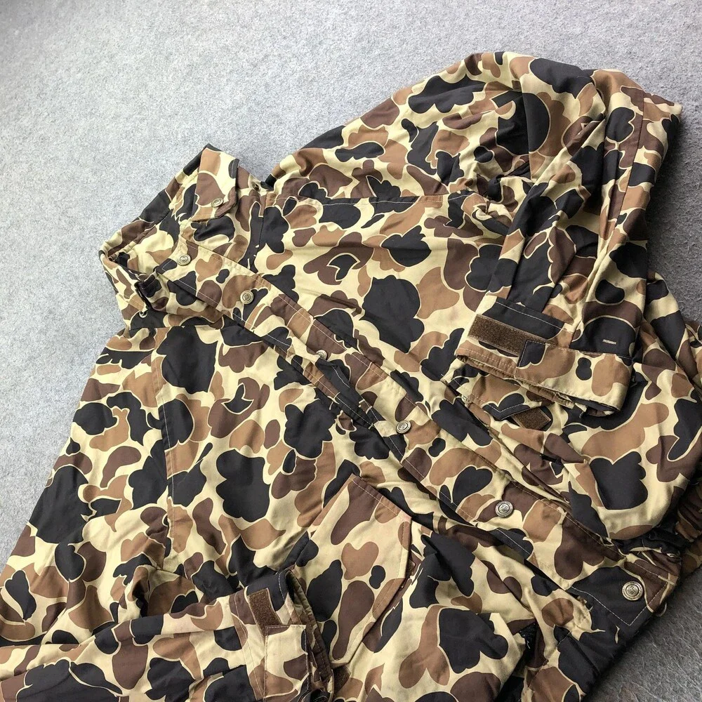 Vintage Columbia Jacket Mens XL Brown Camo Canvas Parka Omni-Tech Radial Sleeve